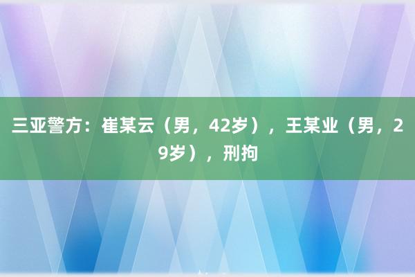 三亚警方：崔某云（男，42岁），王某业（男，29岁），刑拘