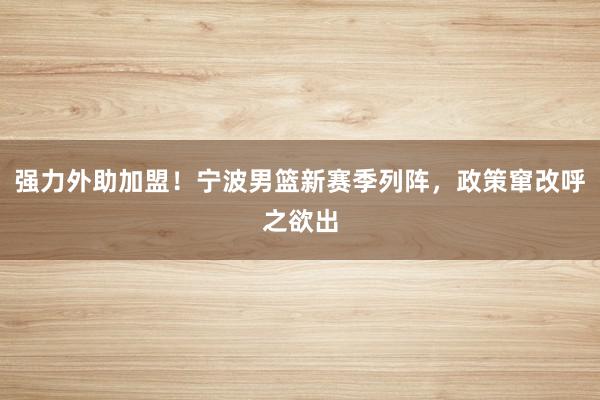 强力外助加盟！宁波男篮新赛季列阵，政策窜改呼之欲出