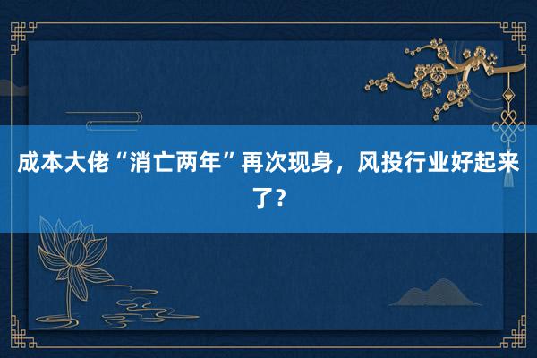 成本大佬“消亡两年”再次现身，风投行业好起来了？