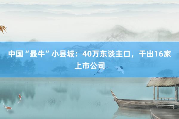 中国“最牛”小县城：40万东谈主口，干出16家上市公司